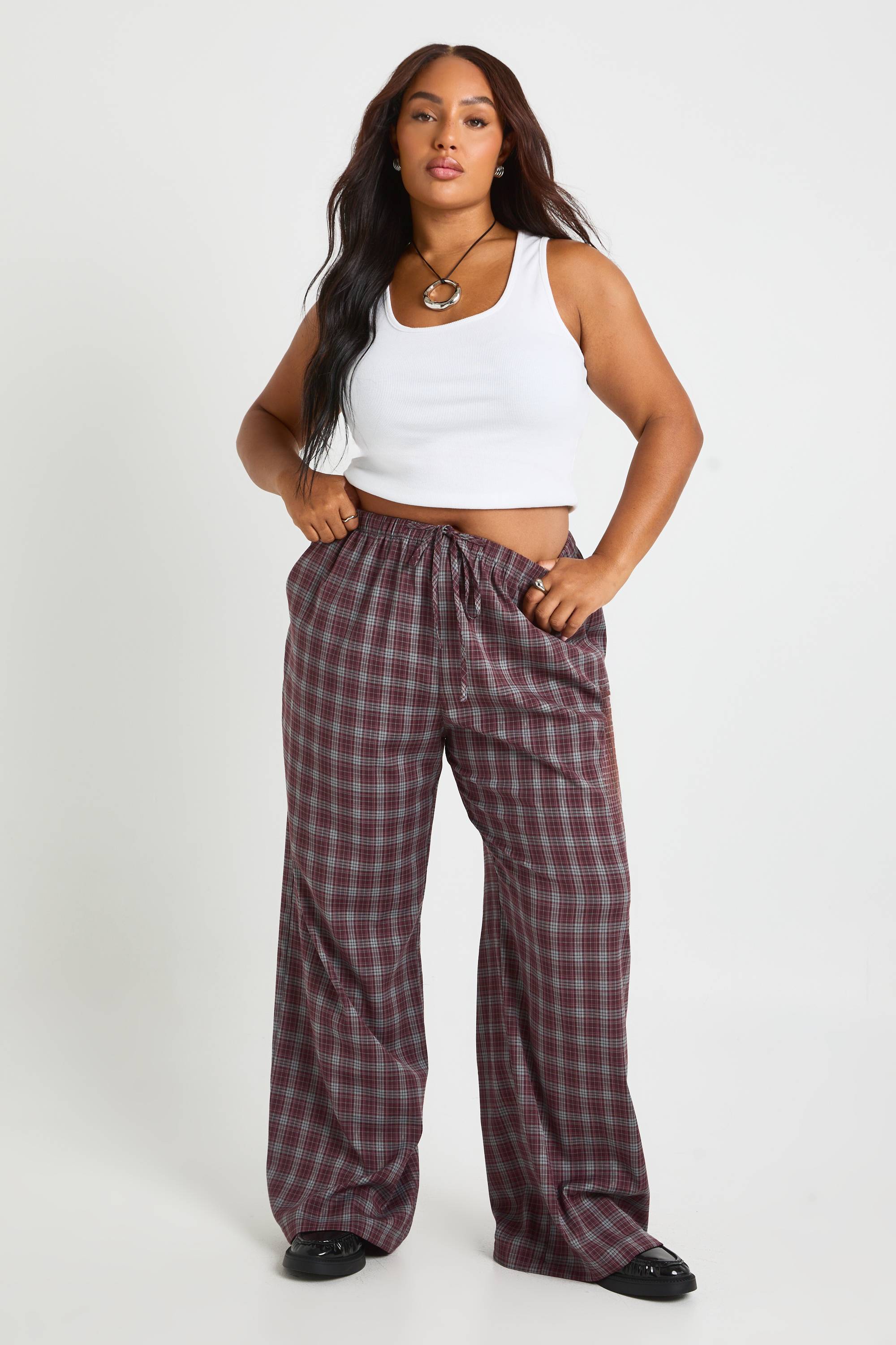 boohoo Pantalon à cordon de serrage à taille Plus Check