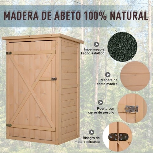 Casinha de jardim para armazenamento em madeira natural.