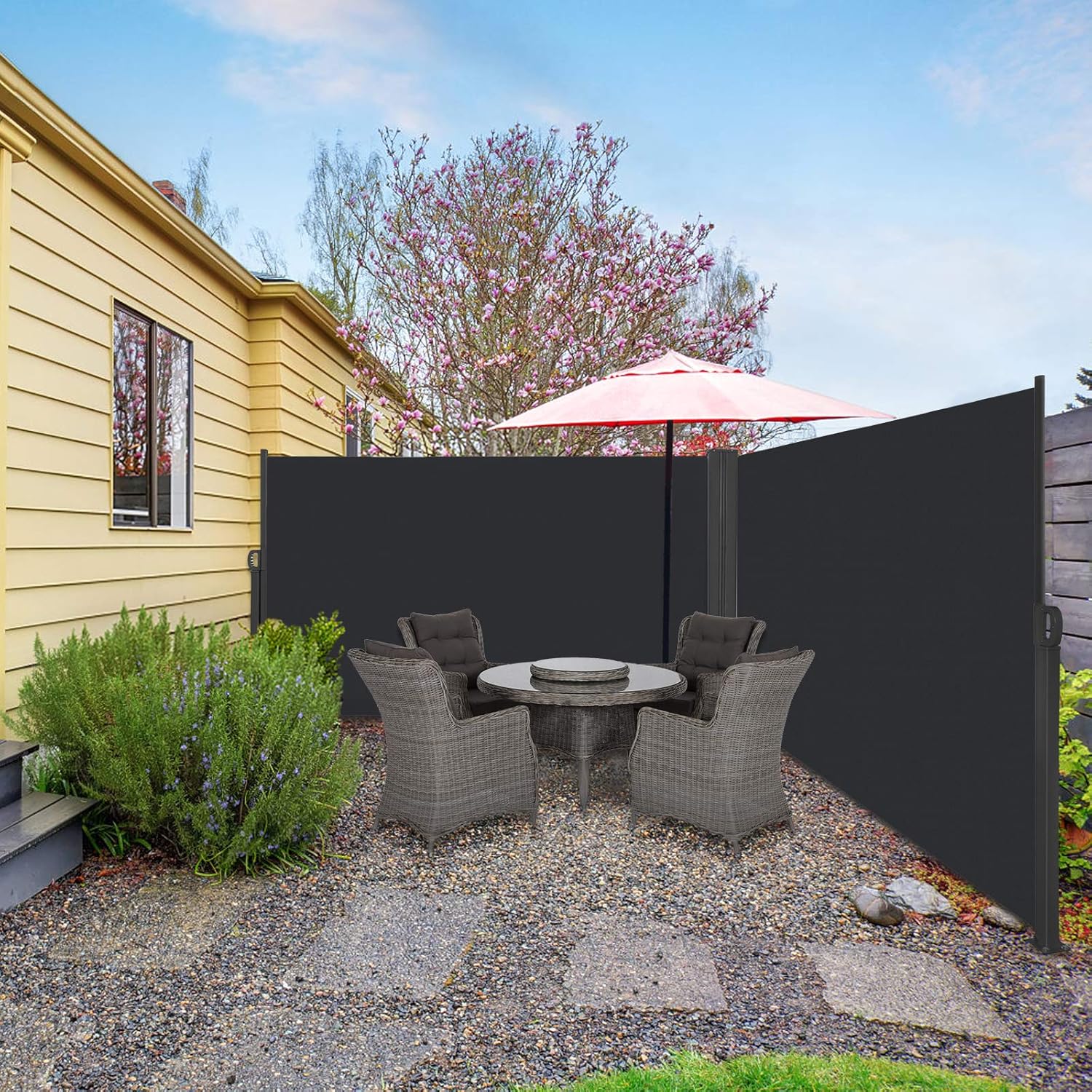 Seitenmarkise Wandmarkise Ausziehbar Markise, Seitenwandmarkise Markisenstoff für Garten, Sichtschutz Sonnenschutz Windschutz - 180x600cm, Anthrazit