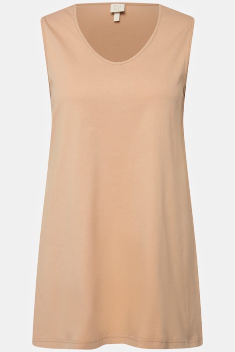 Longtop, Naturfärbung, A-Linie, V-Ausschnitt, ärmellos