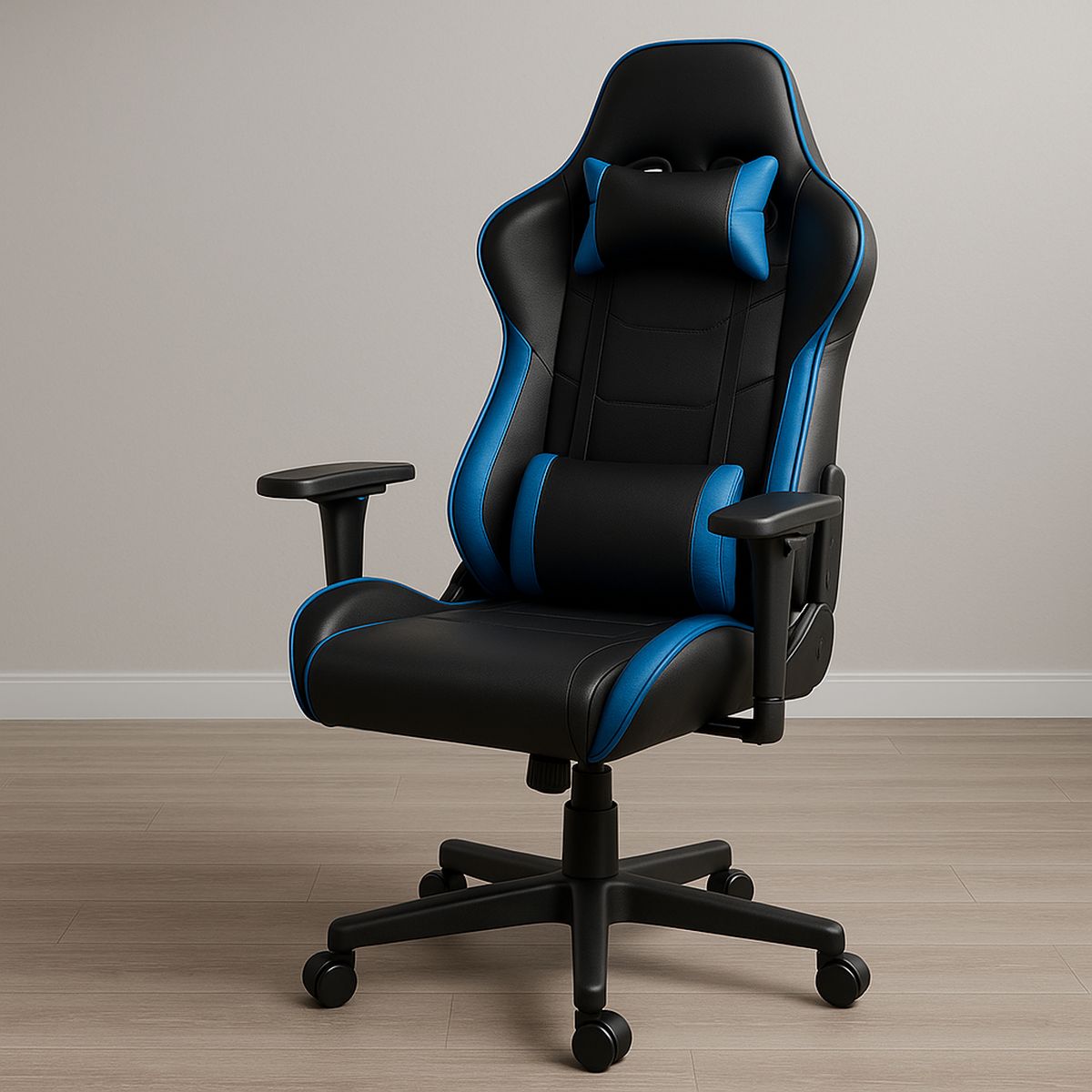 Gaming Stuhl PU-Leder Schwarz Blau Verstellbar