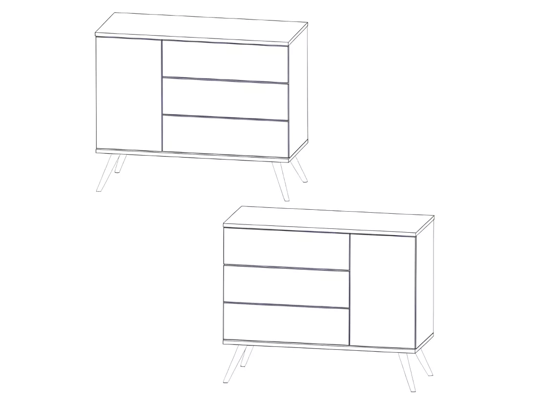 Commode 3 tiroirs 1 porte Seventies Blanc et bois