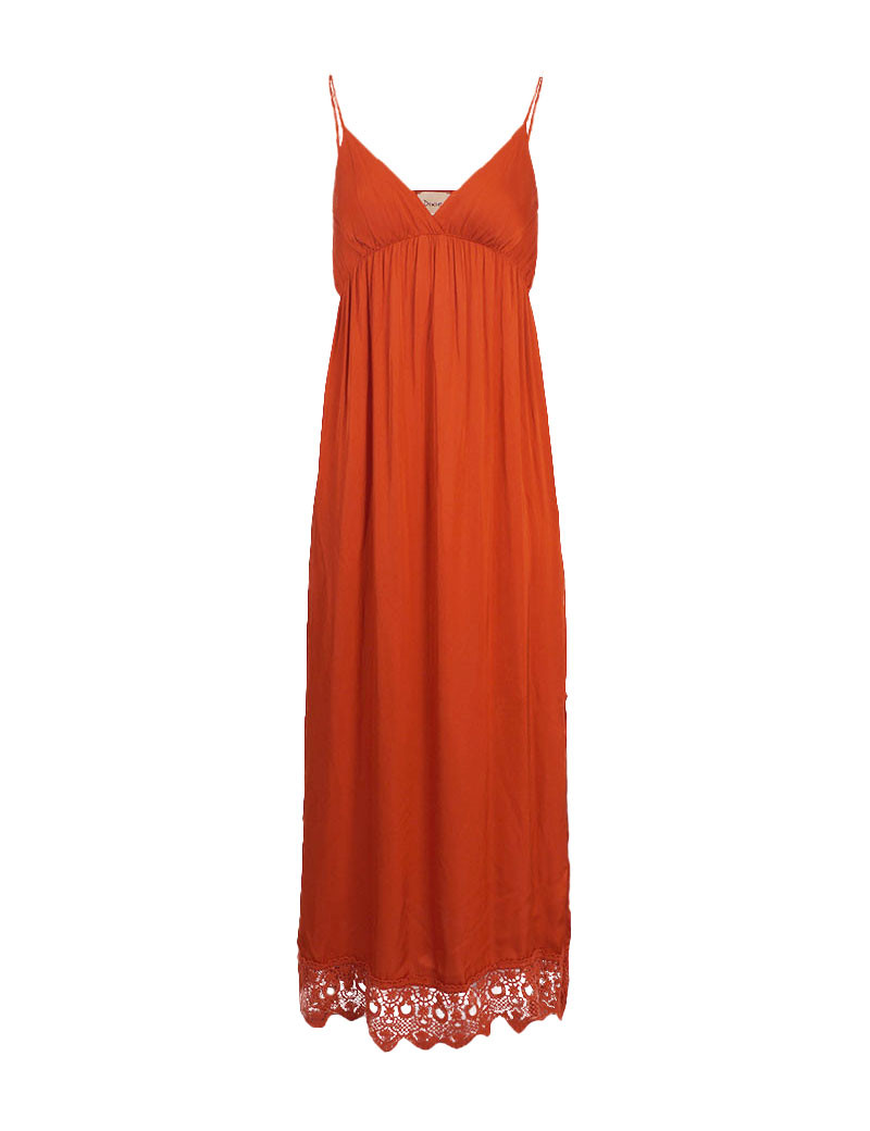 DIXIE ROBE LONGUE FINES BRETELLES VISCOSE SATINÉE DENTELLE ROUGE