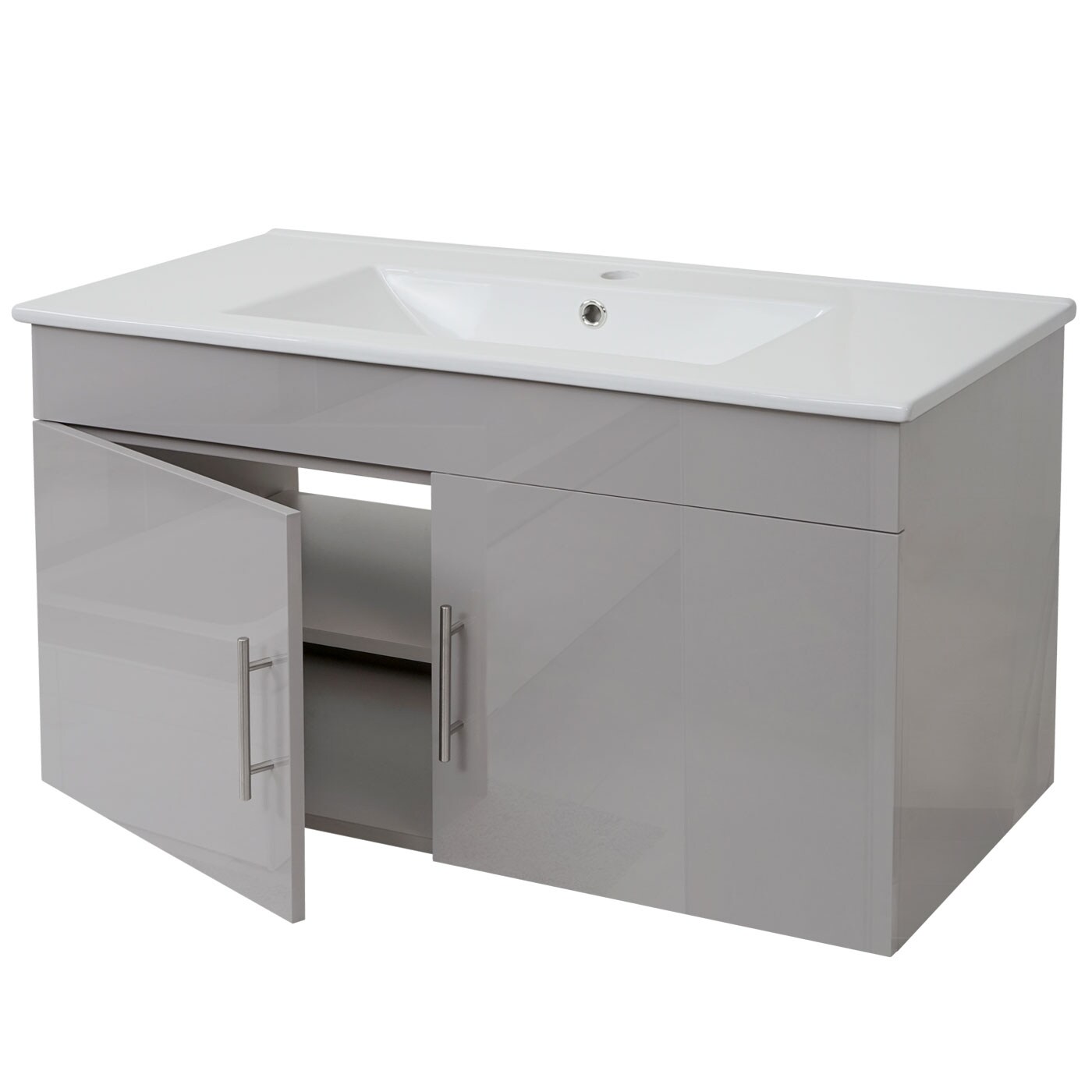 Waschbecken + Unterschrank MCW-D16, Waschbecken Waschtisch, hochglanz 90cm ~ grau