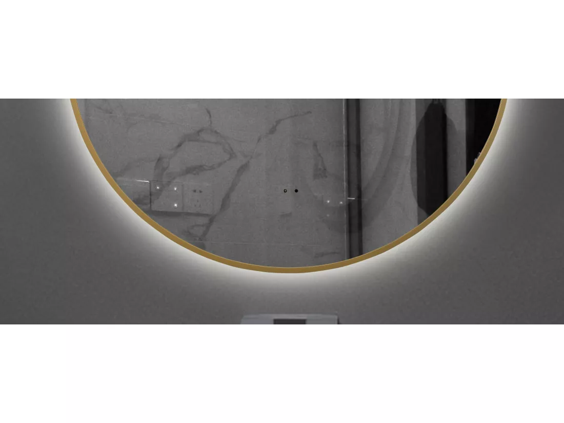 LuxuryBain- Miroir de salle de bain LED à luminosité variable 80cm rond avec cadre en aluminium doré, or et touche sensitive