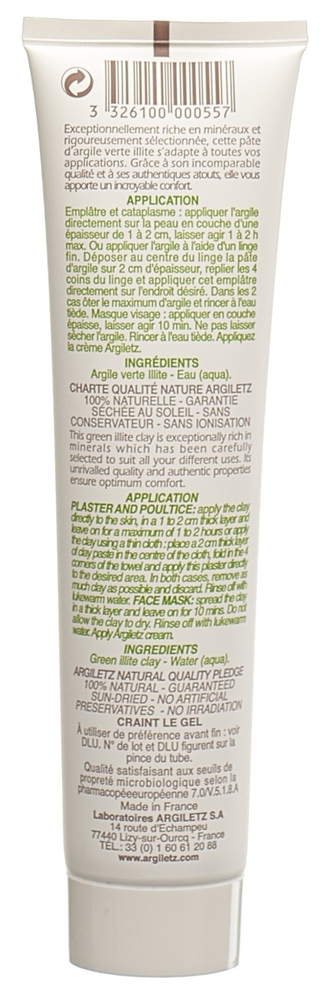 ARGILETZ grüne Heilerdepaste Paste für Körper und Haare Maske Tb 150 g