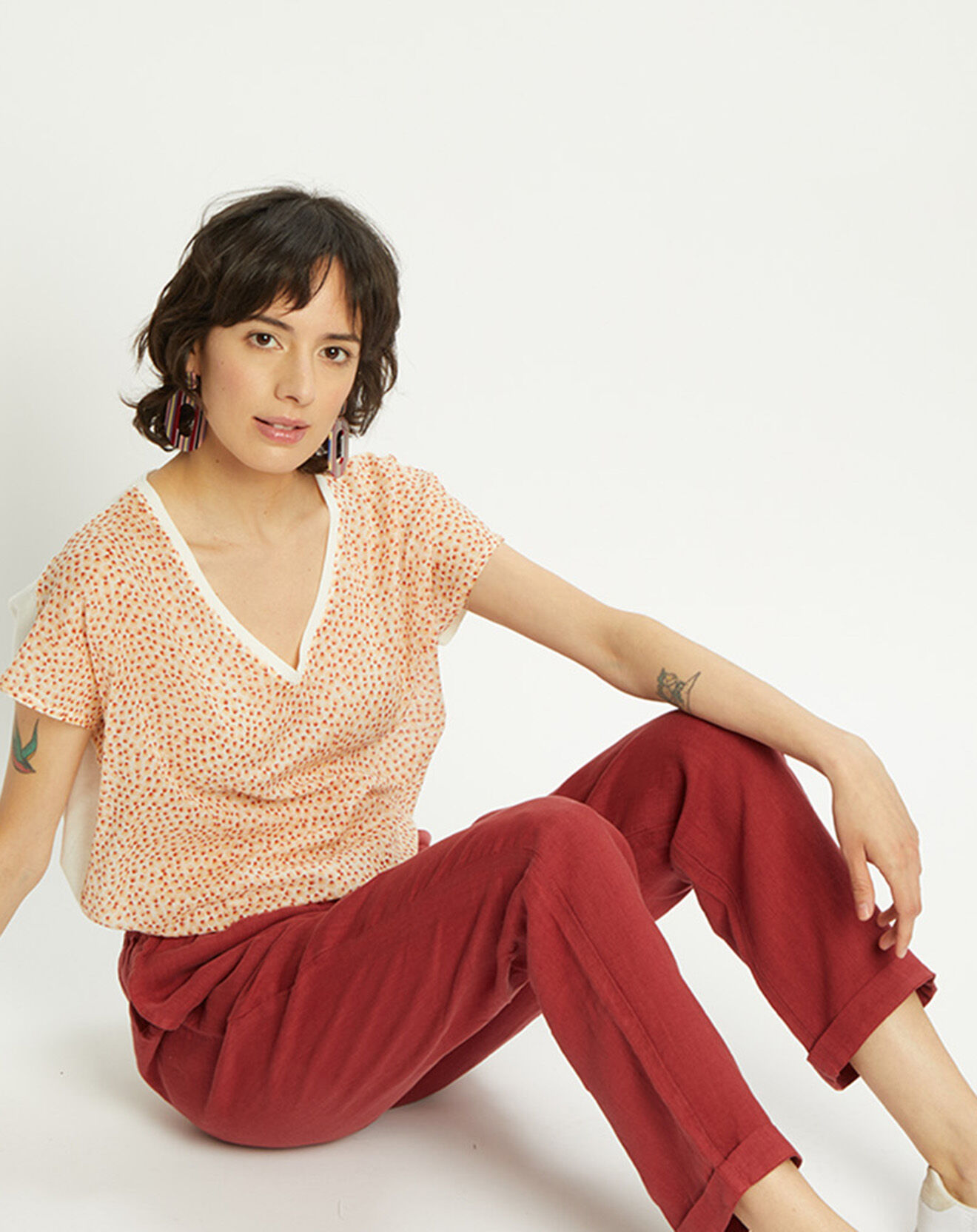 Harris Wilson T-Shirt en Coton & Lin Isaline imprimé papaye