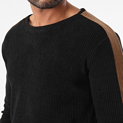 Sweat Crewneck A Bandes Noir Marron