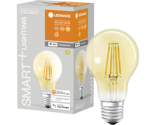 Ledvance Smart+ Filament Classic LED-lamp, dimbaar, A60 E27/6W (53W), goud, 680 lm, 2400 K warm wit, WiFi