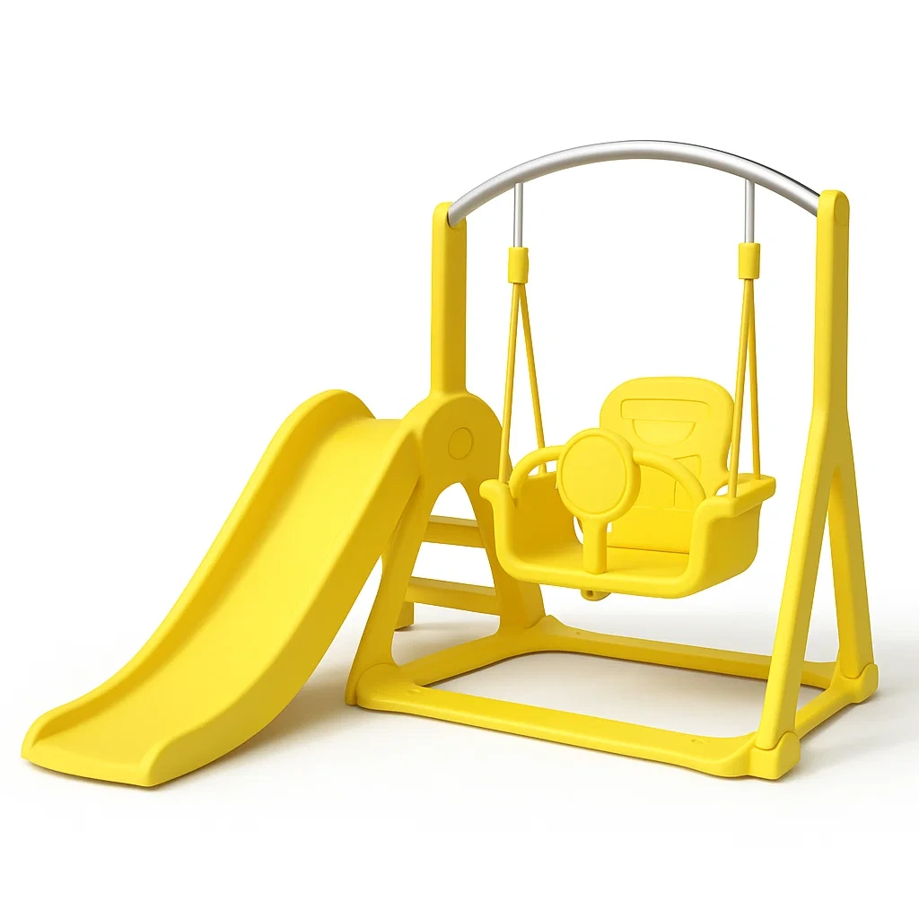Équipements de jeux pour enfants toboggan et balançoire en plastique jaune pour enfants
