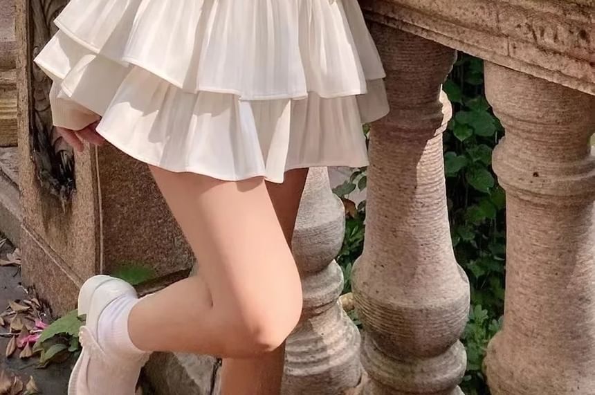 Asiris - Hoge taille, effen gelaagde mini-tule rok