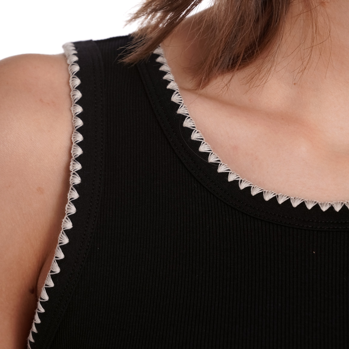 Gina Collection Damen Top mit Rippstruktur schwarz