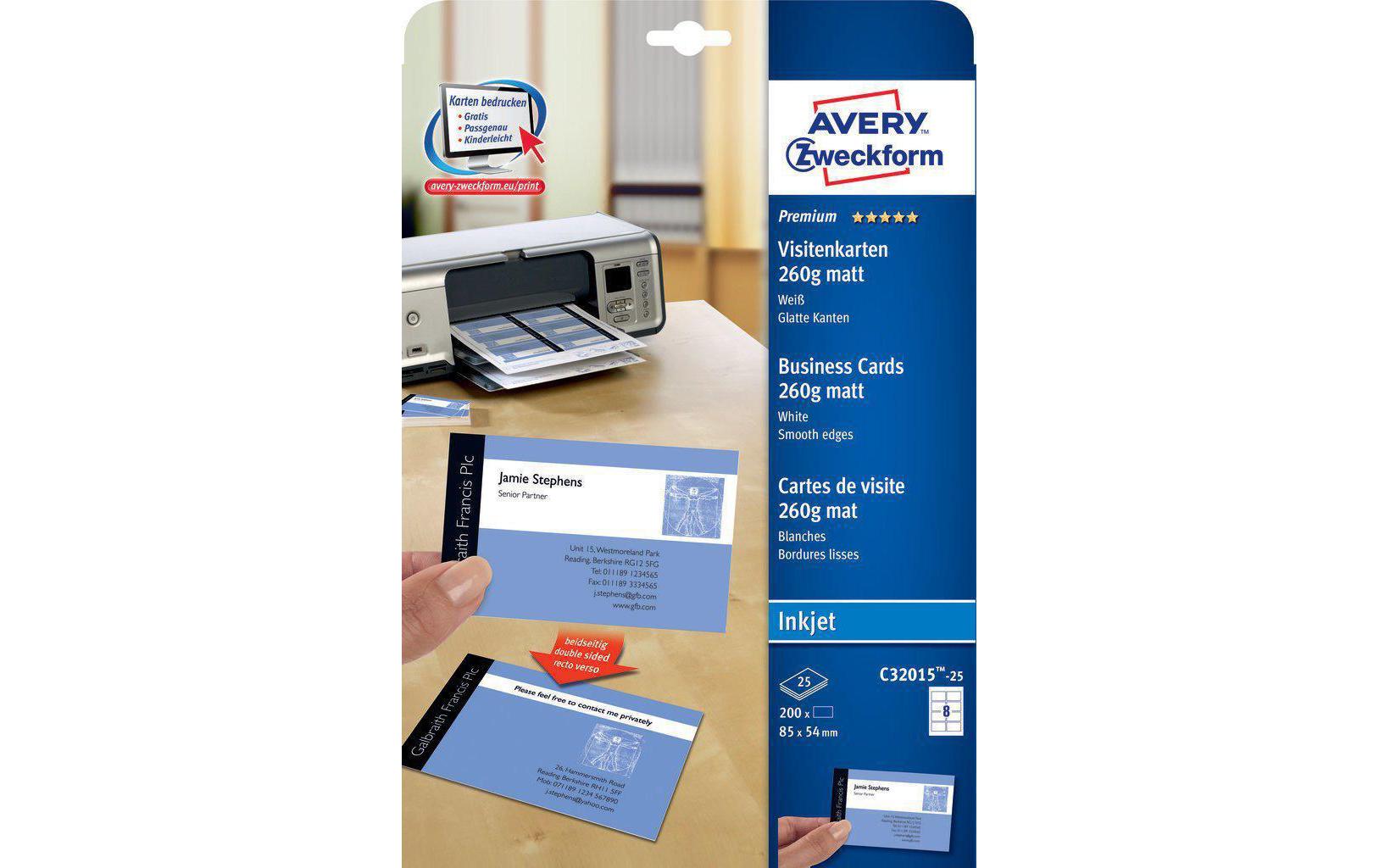 Visitenkarten-Etiketten Inkjet 85 x 54 mm 200 StückEtiketten für Drucker, 85 x 54 mm, weiss