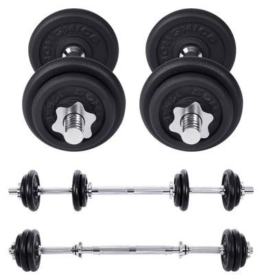 Kit haltères musculation avec barre d’extension 20 kg pour hommes et femmes musculation prise de masse fitness noir 12_0002029
