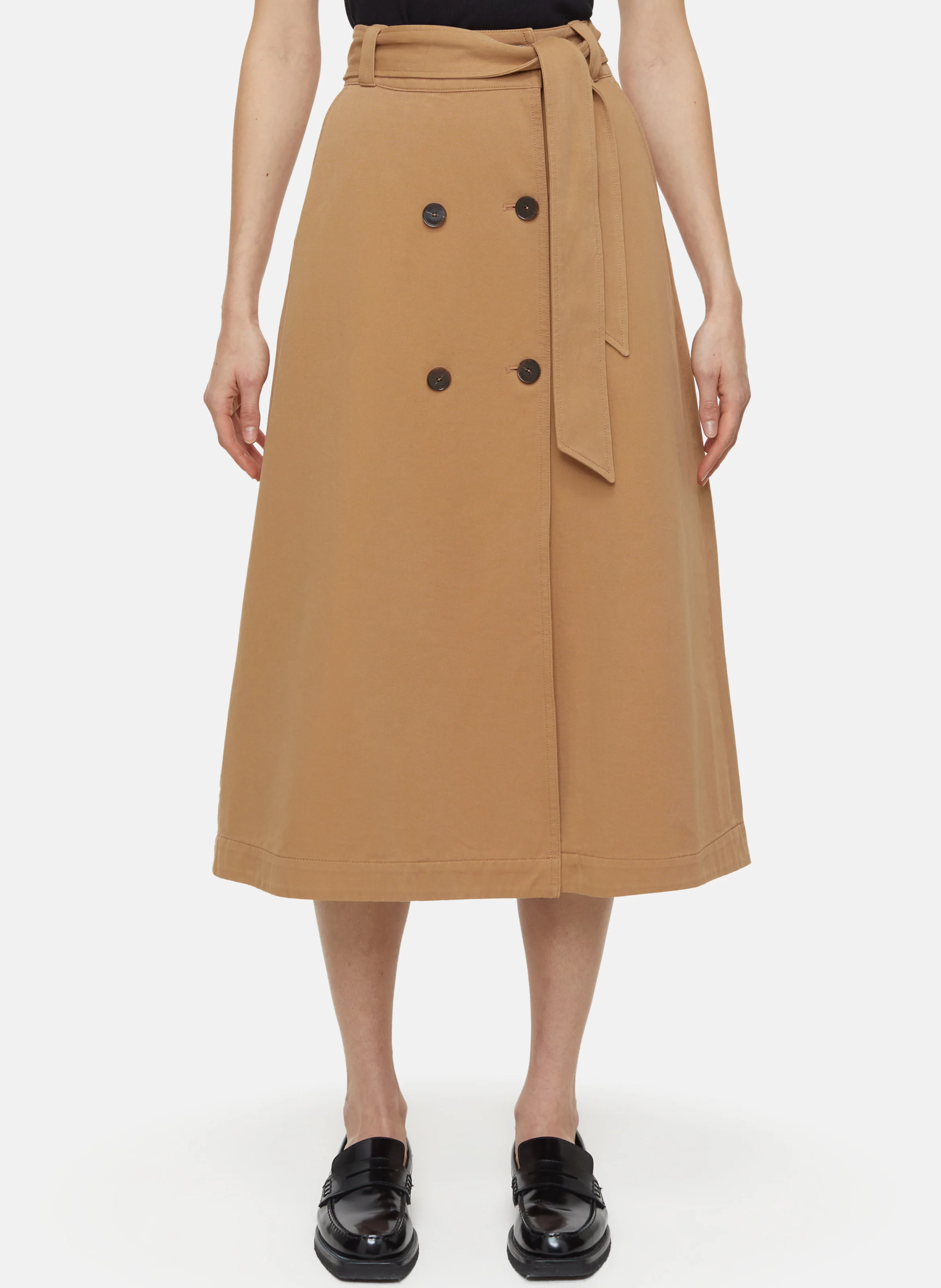 Jupe midi en coton | Marron
