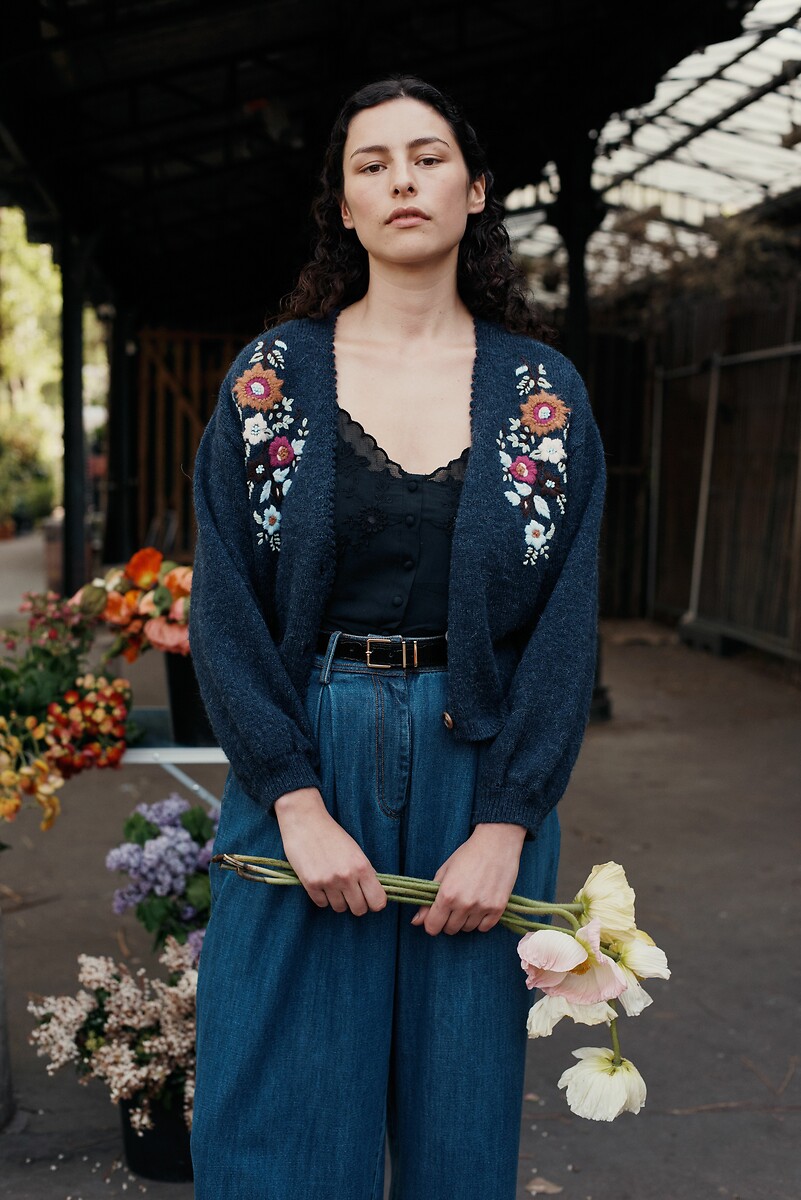 LOUISE MISHA<br>Cardigã com decote em V e bordado floral, LUNAMI