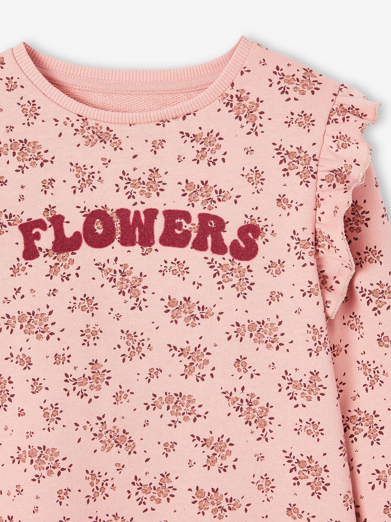 Moletom com mensagem e mangas com babados, para meninas, rosa maquiagem