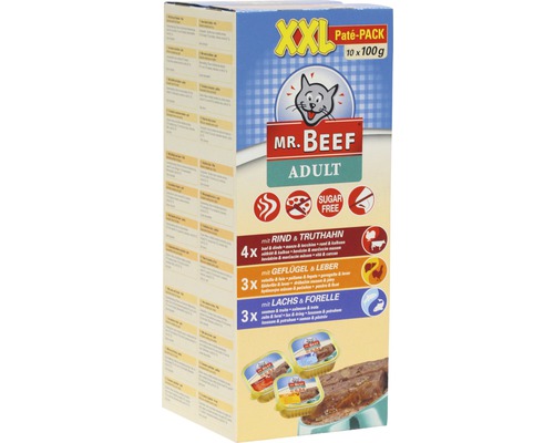 MR. BEEF natvoer voor katten, bakje paté, 1 verpakking (10 x 100 g)