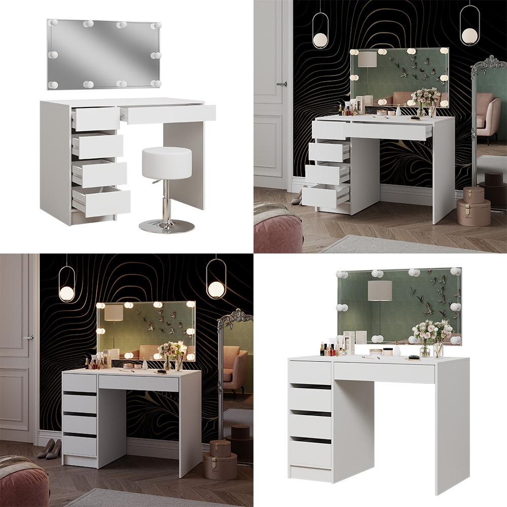 Vicco Schminktisch Thalia Weiß Hochglanz 100 cm mit LED-Beleuchtung