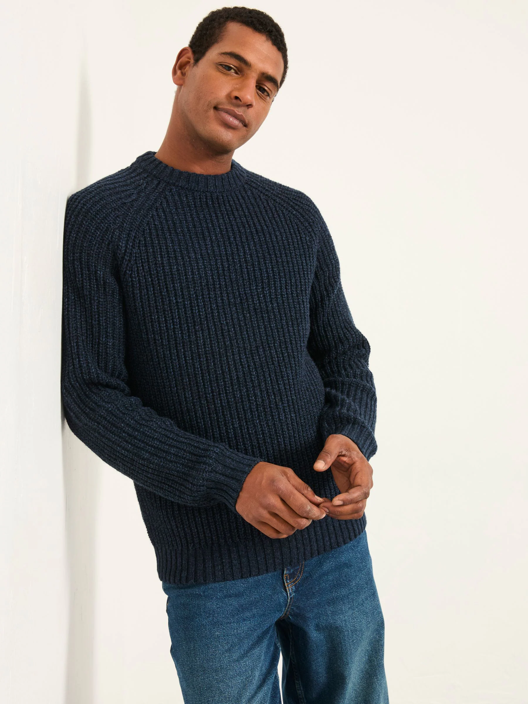 Marineblauw - FatFace Knitted Crew Jumper