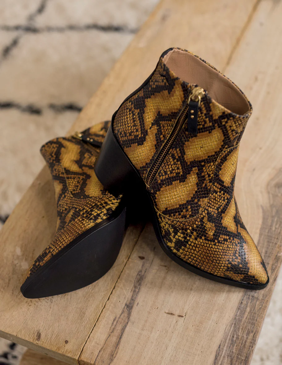 Bottines à talons Céleste - Cuir Python Cognac