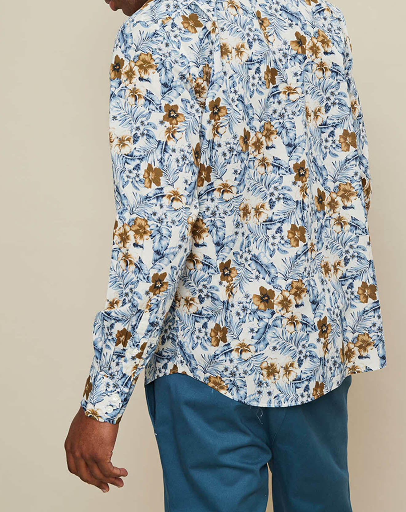 Hartford Chemise regular Paul tropical flowers bleu/beige