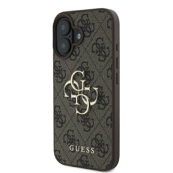 iPhone 16 Leder Hardcase Hülle 4G Big Metal Logo (GUHCP16S4GMGBR) - Braun