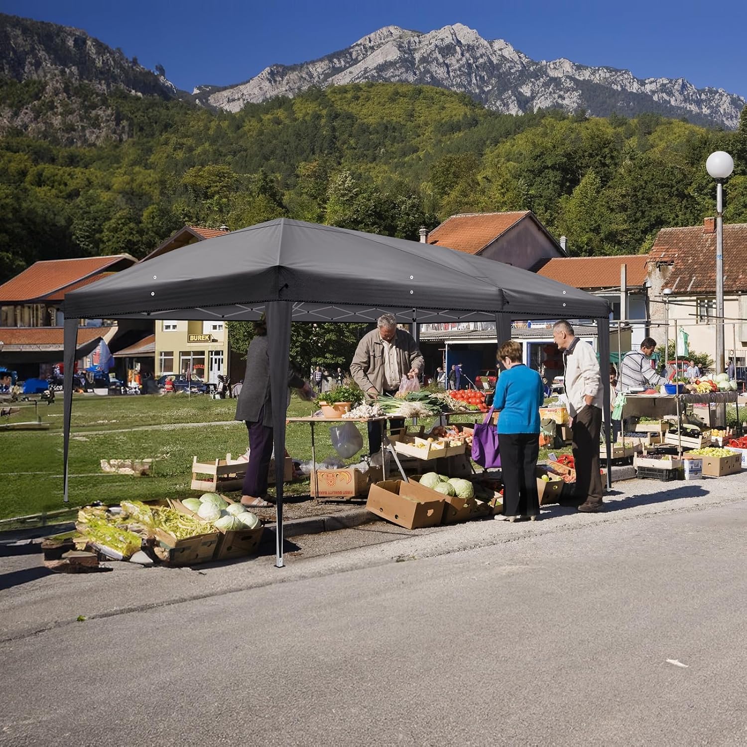 Pavillon 3x6 m,Faltpavillon,Wasserdicht Stabil Winterfest UV Schutz 50+,420D Oxford,Faltbar Höhenverstellbar,Partyzelt,Gartenzelt,Für Garten Camping,Outdoor,Grau,6 Seitenteilen