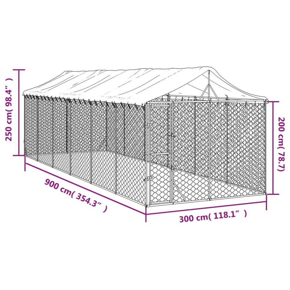 Chenil d'extérieur pour chiens avec toit argenté 3x9x2,5 m