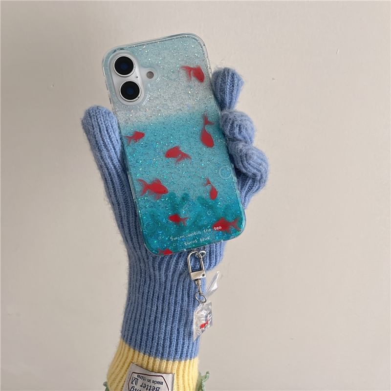 Edgin - Vis Glitter Telefoonhoesje / Bandje / Set - iPhone 16 Pro Max / 16 Pro / 16 Plus / 16 / 15 Pro Max / 15 Pro / 15 Plus / 15 / 14 Pro Max / 14 Pro / 14 Plus / 14 / 13 Pro Max / 13 Pro / 13 / 13 Mini