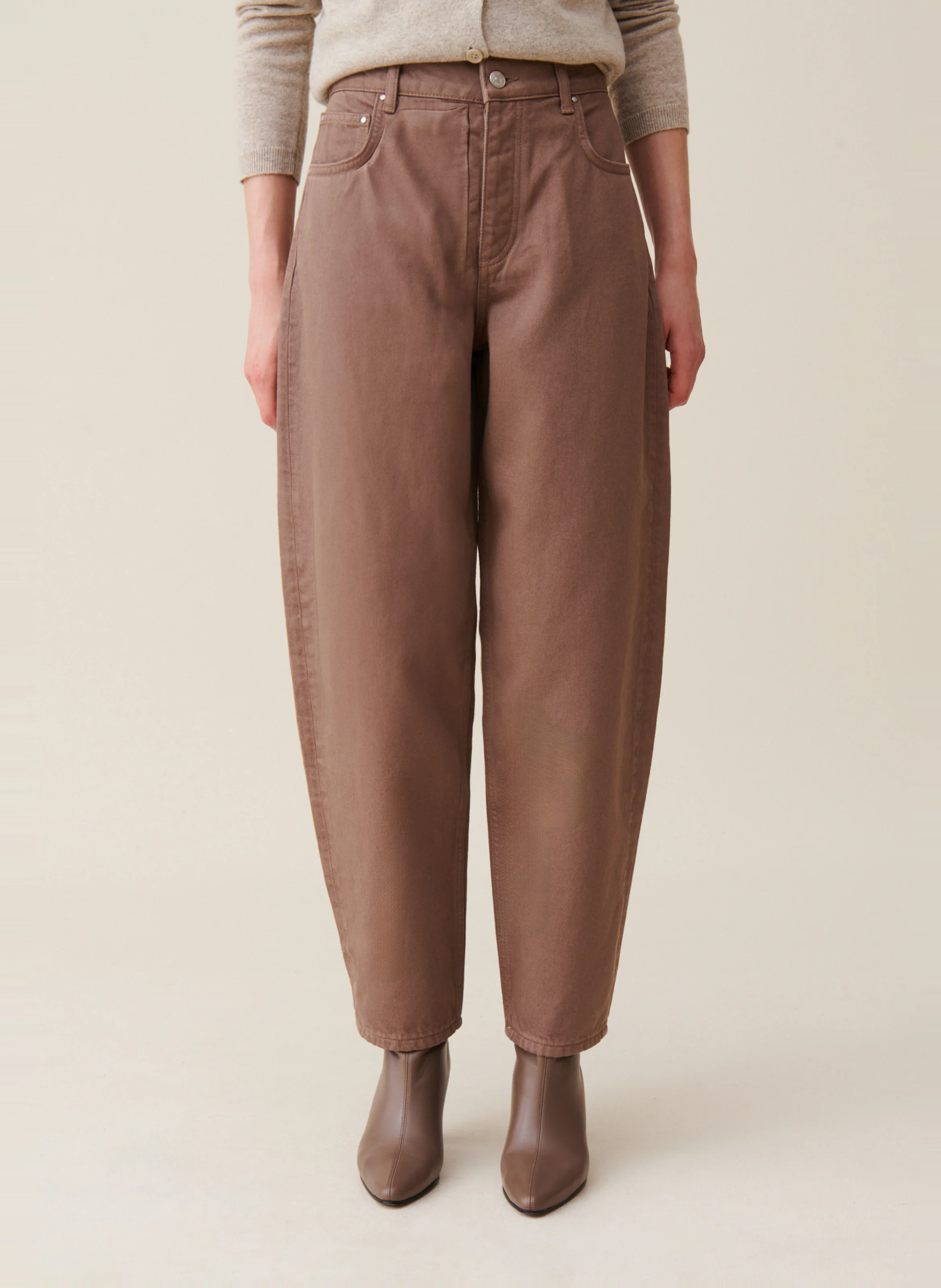Jean mom-fit en coton | Marron
