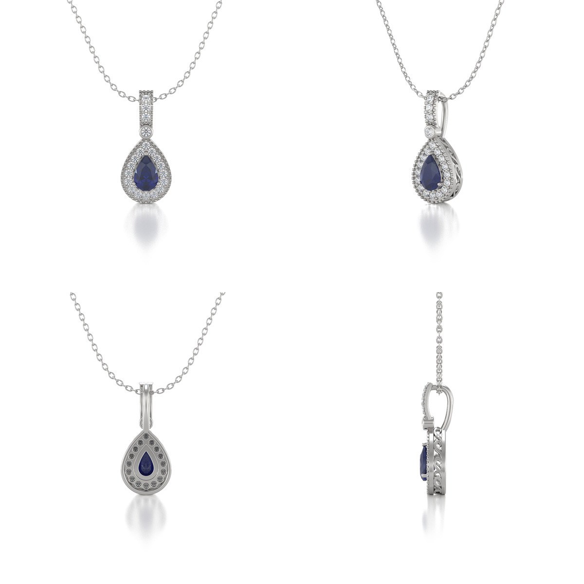 Collier Pendentif ADEN Or 585 Blanc Saphir et Diamants Chaine Or 585 incluse 1.55grs