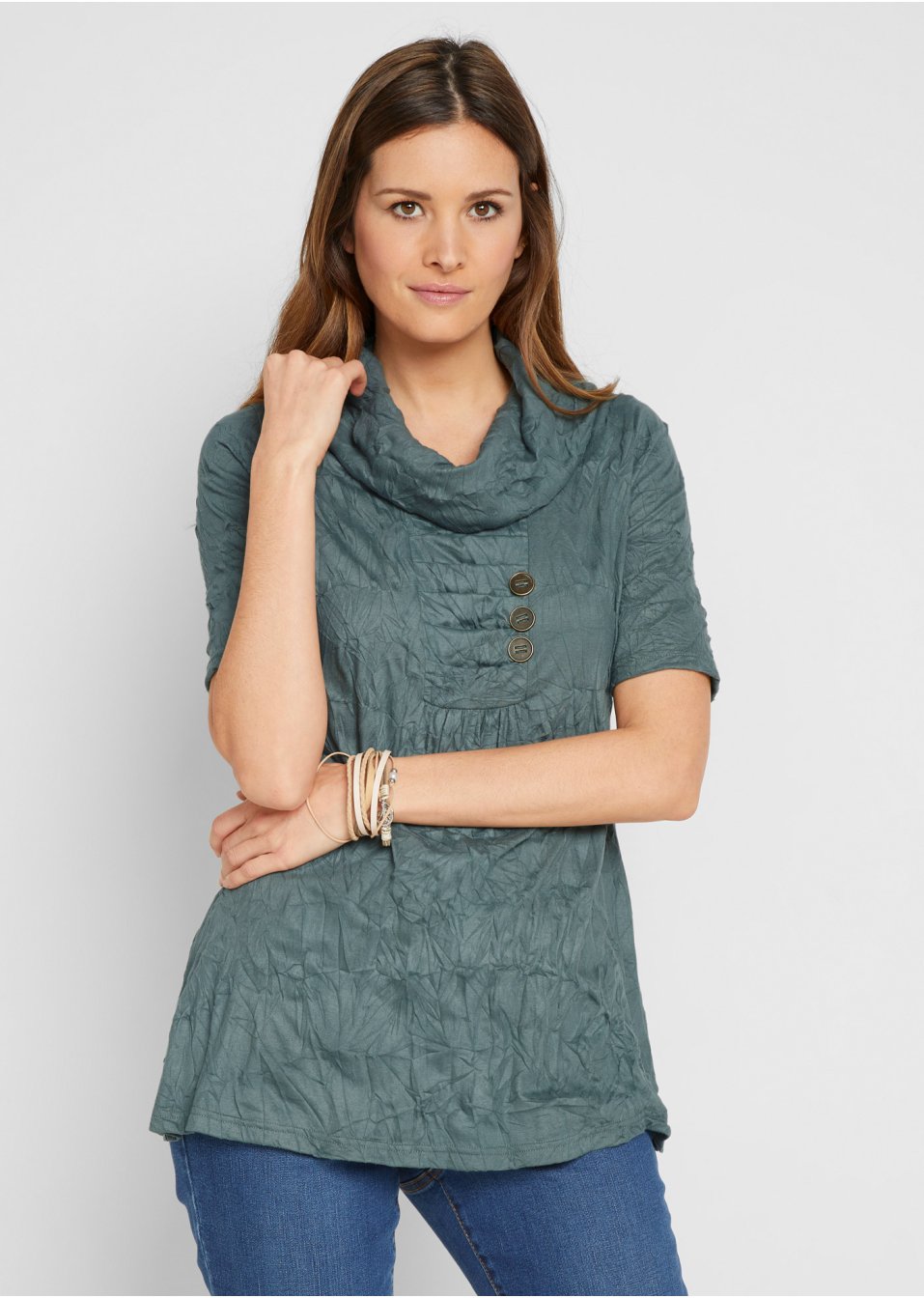 T-shirt tunique froissé avec manches mi-longues