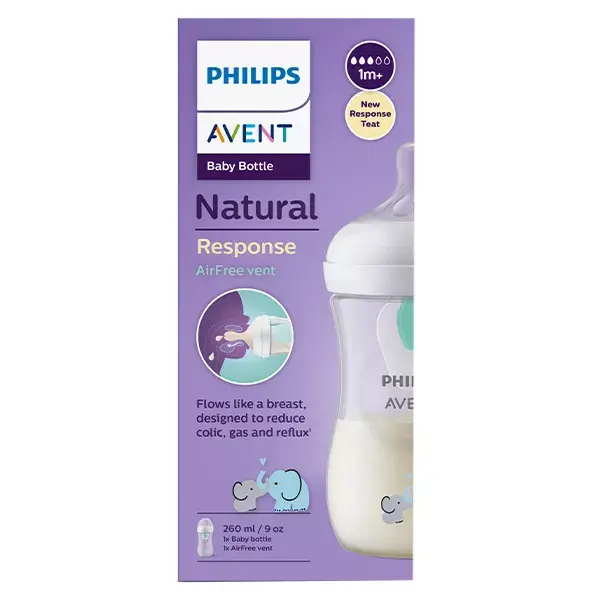 Mamadeira Avent Natural Response 3.0 AC, estampa de elefante, 260ml
