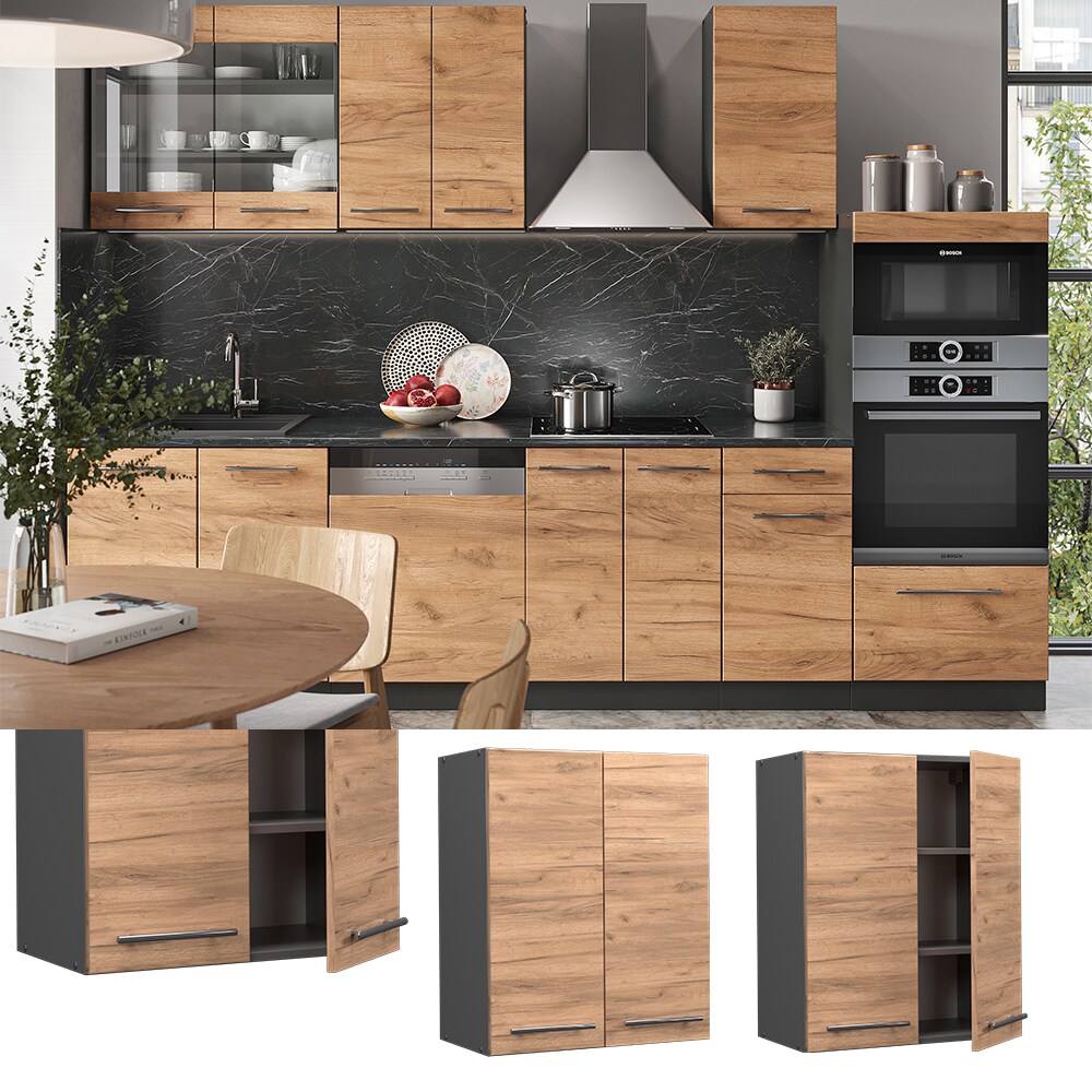 Vicco Hängeschrank Küchenschrank Küchenmöbel Fame-Line Anthrazit Eiche modern 60 cm Küche Einbauküche Hängeschrank Drehtür Einlegeboden Küchenzeile