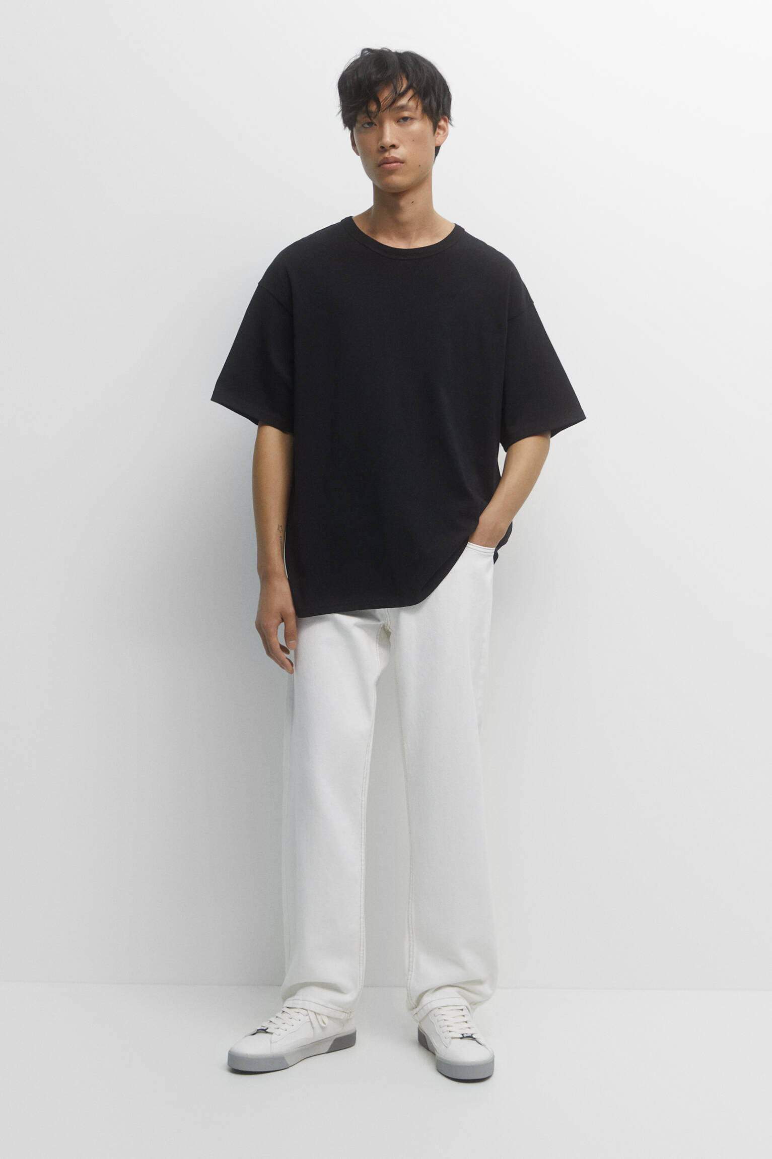 CALÇA JEANS DE ALGODÃO DE PERNA LARGA - BRANCA