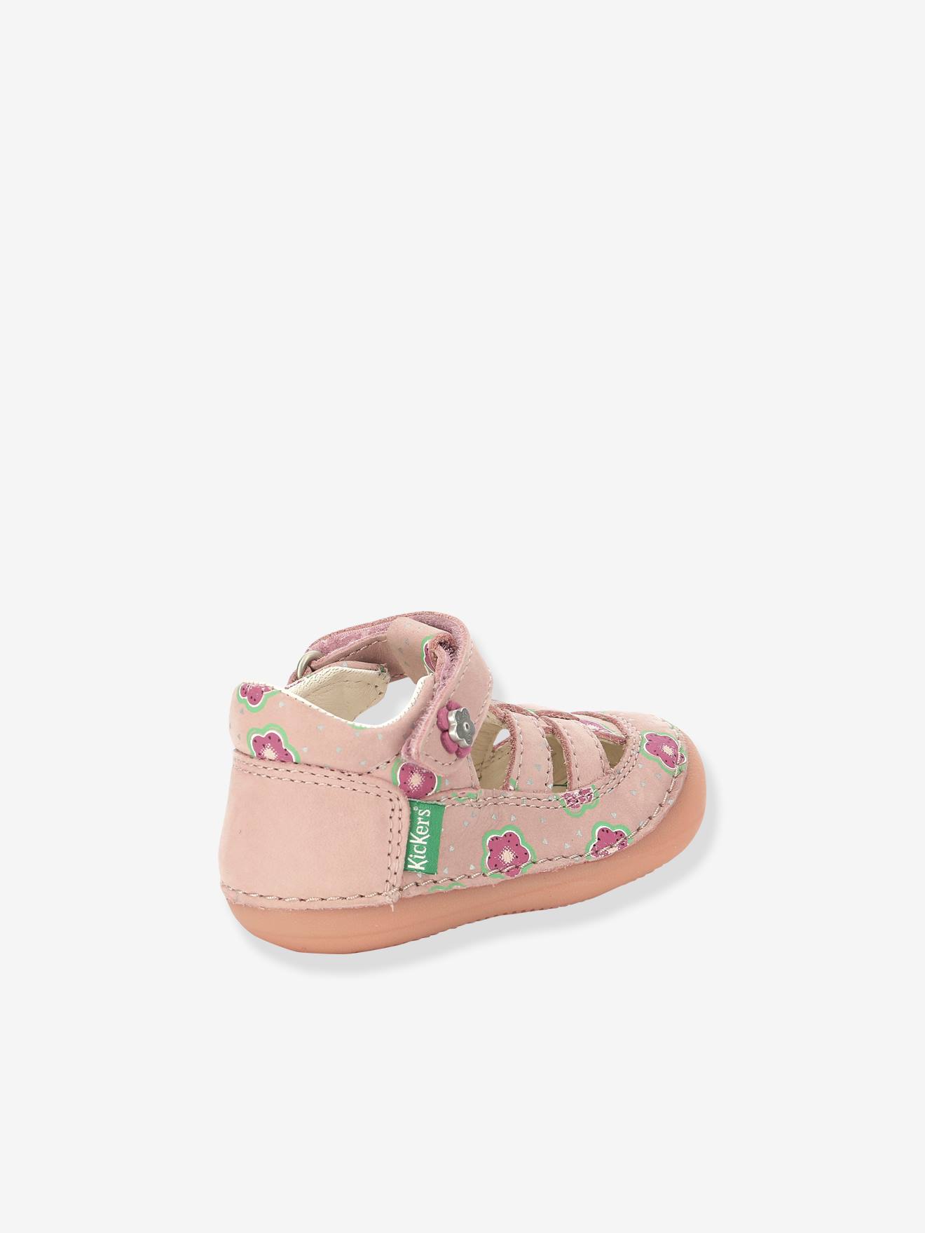 Sandálias de couro rosa claro com estampa da Sushy Original Softers KICKERS® para bebê menina