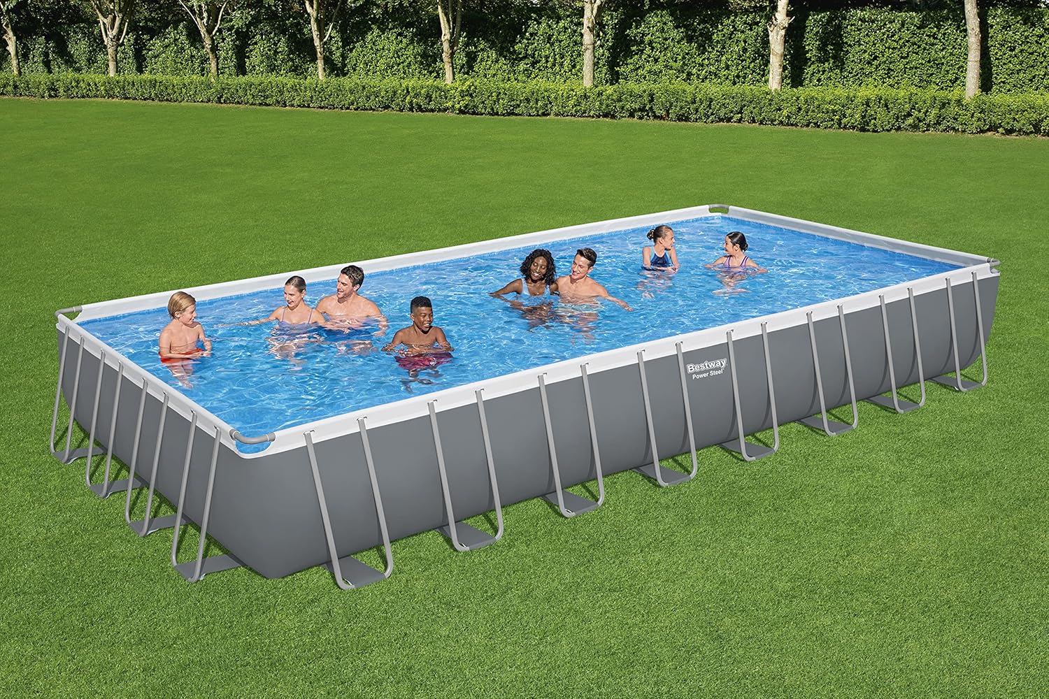 Bestway® Power Steel™ Frame Pool Komplett-Set mit Sandfilteranlage 956 x 488 x 132 cm, grau, eckig
