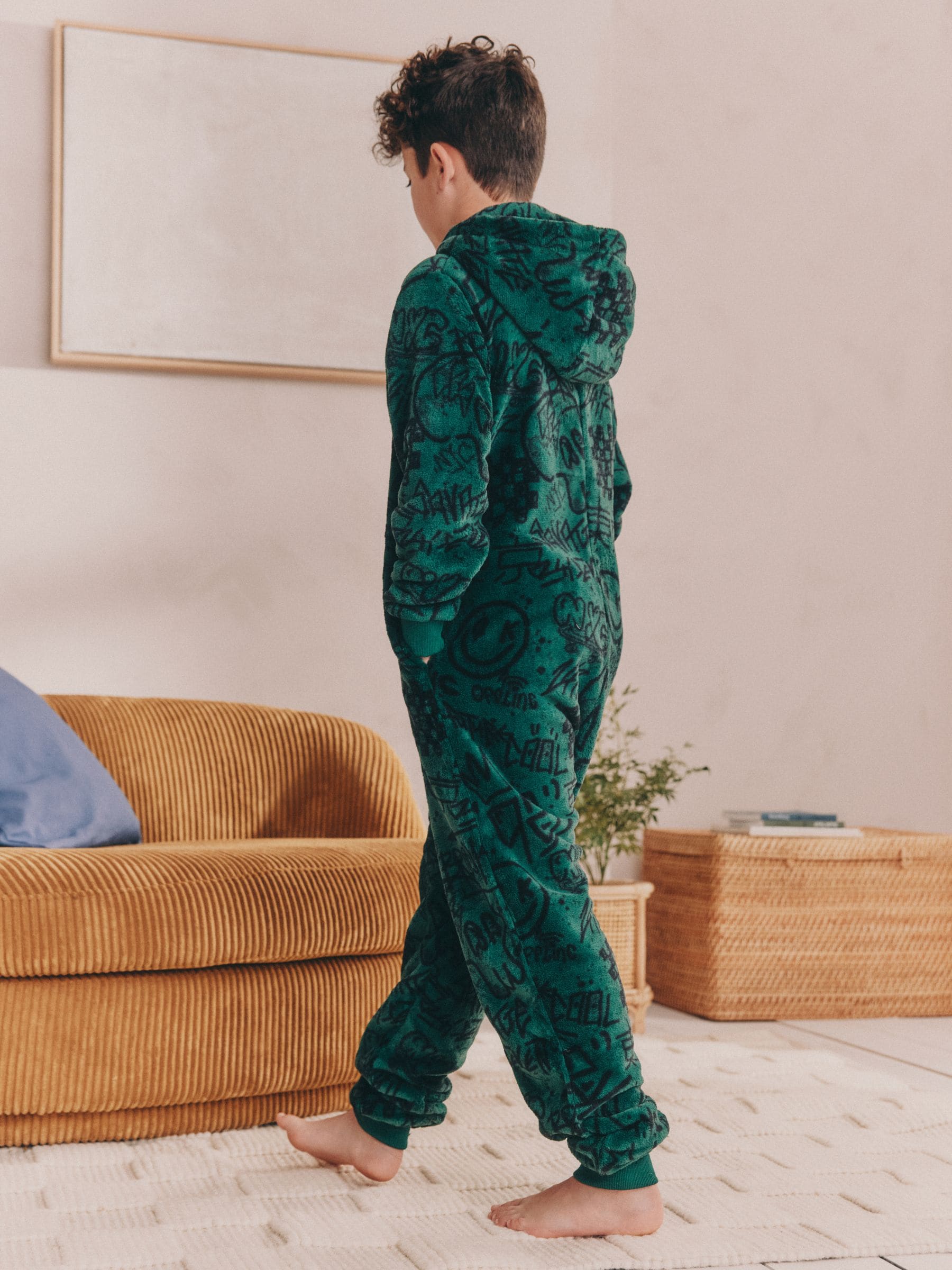 Groen met doodshoofd - Fleece onesie (3-16 jr)
