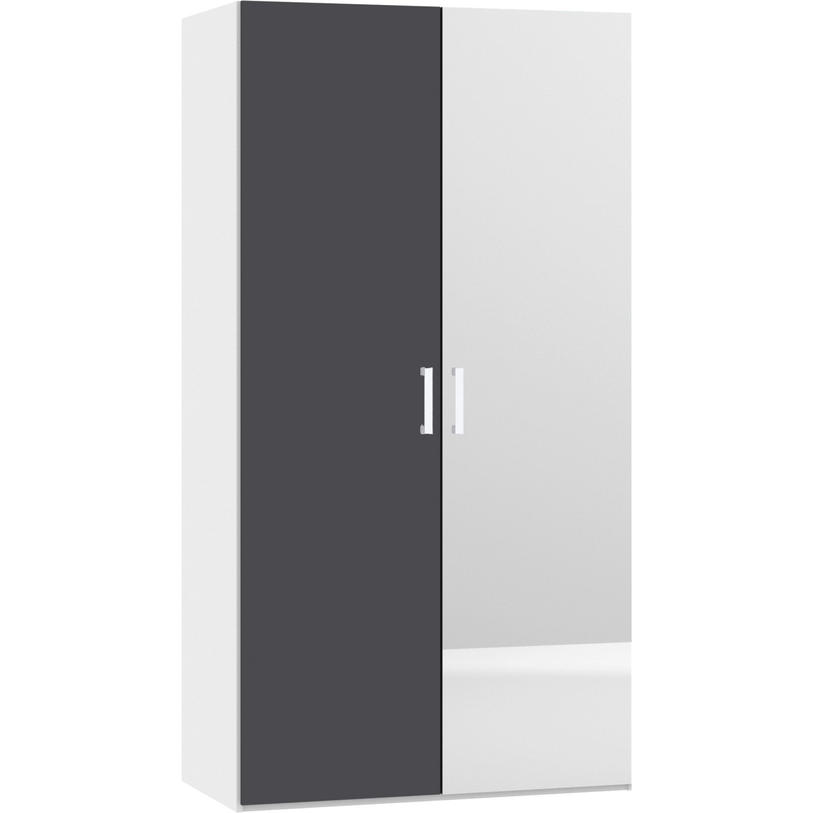 Drehtürenschrank Schweizer 114 Spanplatte melaminbeschichtet premiumweiss/anthrazit matt, mit Spiegel 153 x 215 x 59 cm