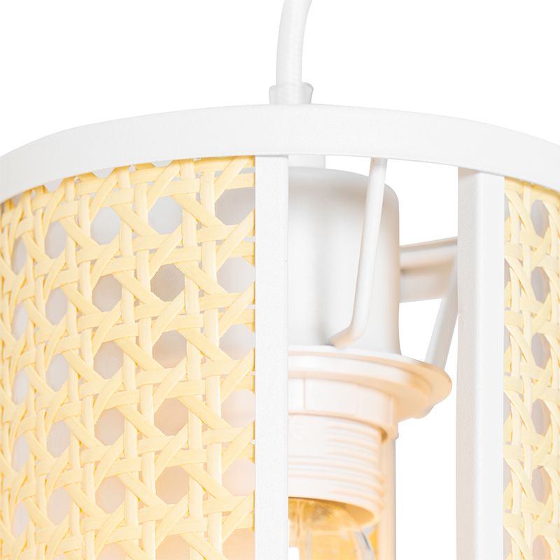Oosterse hanglamp wit met rotan 3-lichts langwerpig - Akira