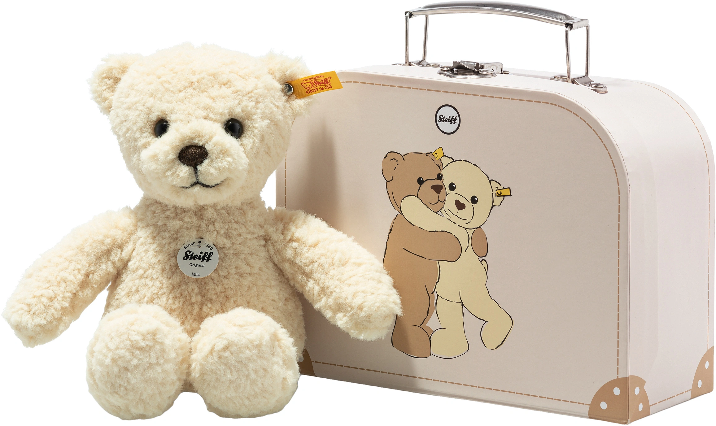 Teddybär MILA (21cm) im Koffer in vanille