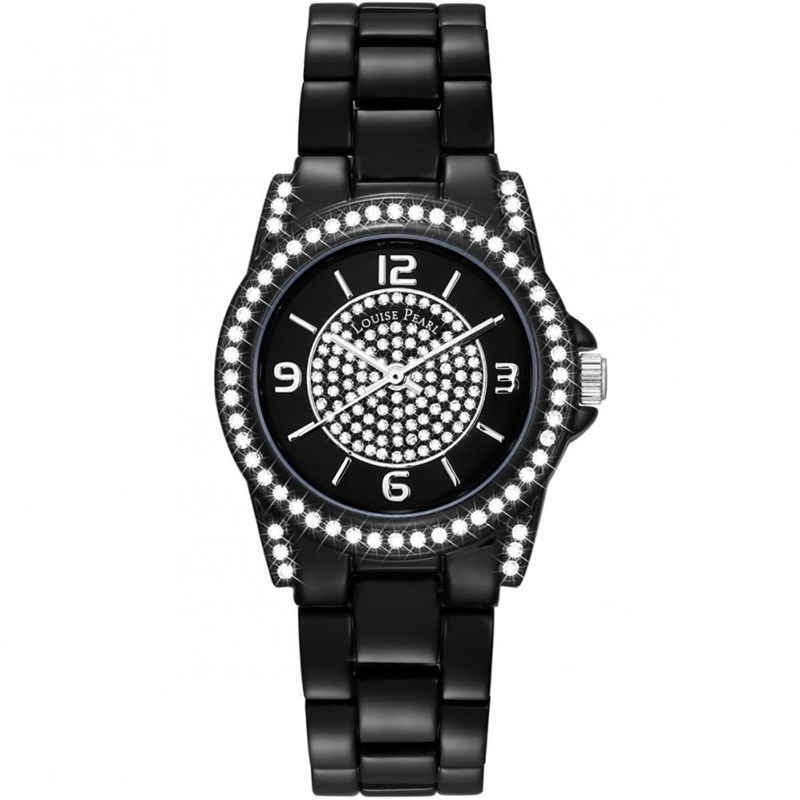 Montre Femme LOUISE PEARL Ornée de Cristaux Swarovski bracelet Acier Noir