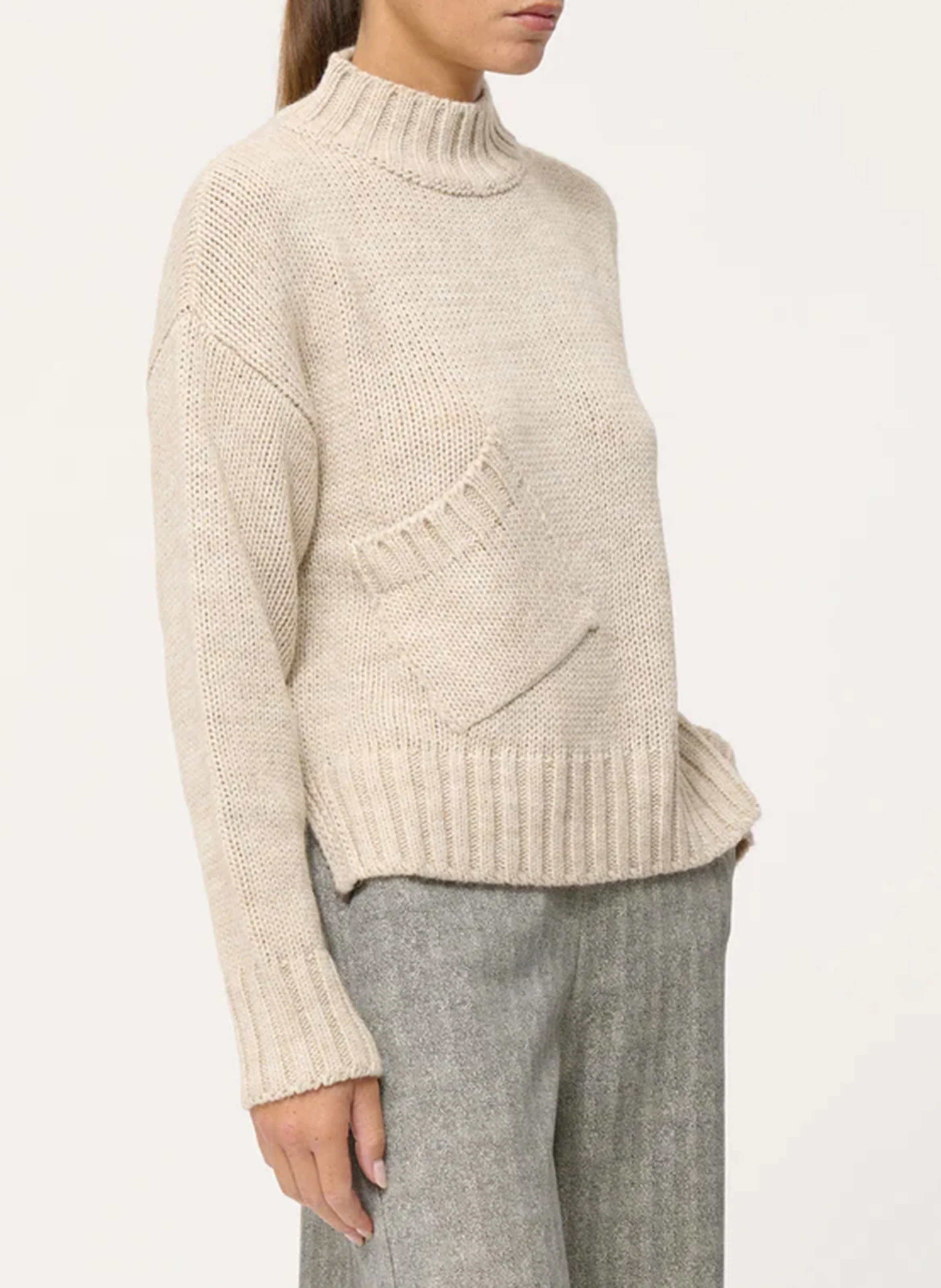 Pull ample col montant en maille mélangée | Blanc