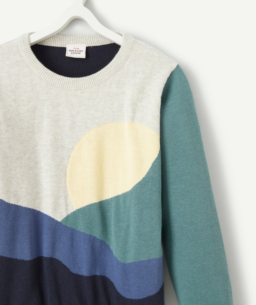 PULL GARÇON EN COTON AVEC EMPIÈCEMENTS COLORÉS
