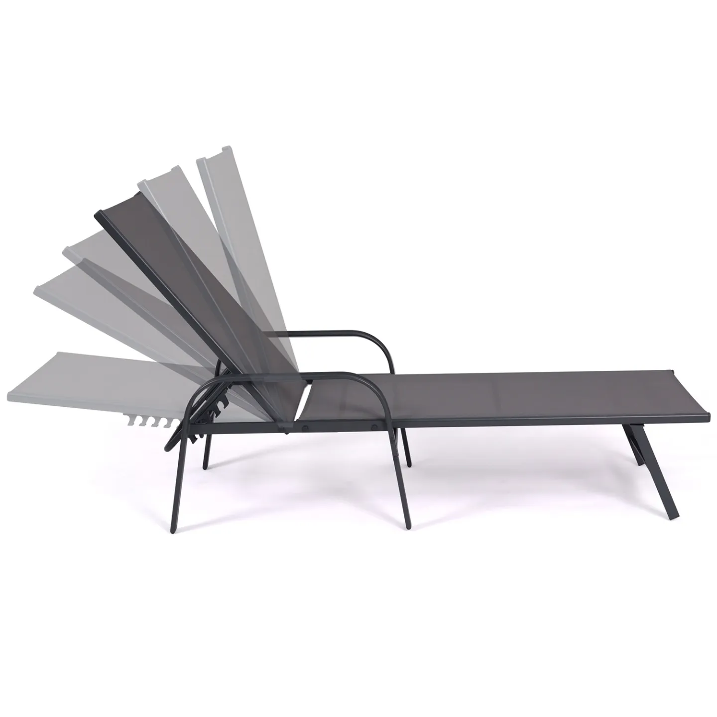 Lot de 2 transats de jardin inclinables FIDJI en acier gris anthracite et toile grise