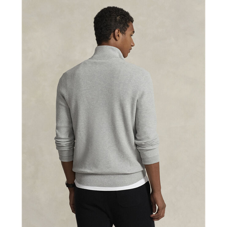 Polo Ralph Lauren Mesh-Knit Cotton Quarter-Zip Sweater Andover  heather