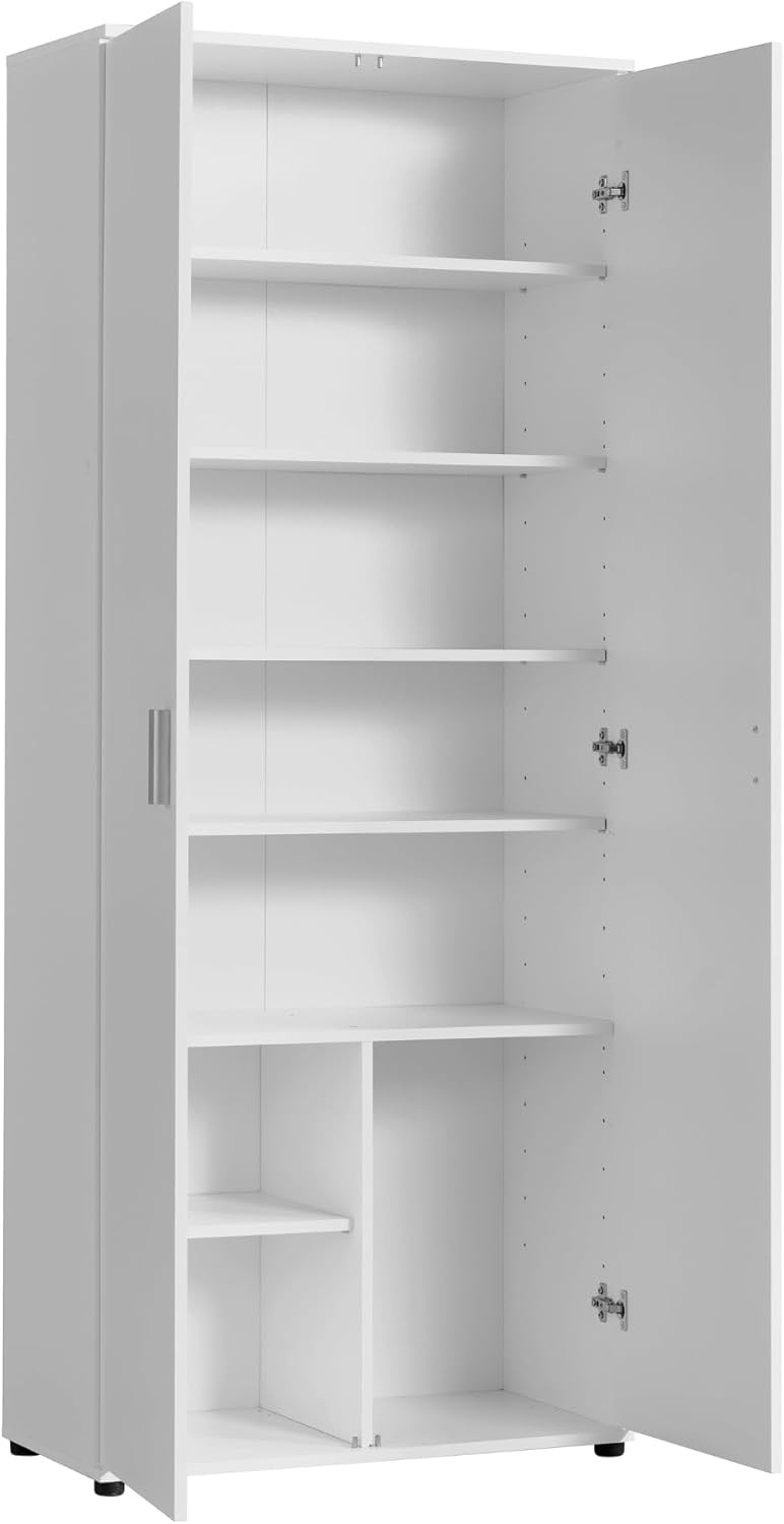 Home Collective Mehrzweckschrank 75cm breit mit 2 Türen 6 Einlegeböden Vielseitiger Haushaltsschrank für Vorräte Putzmittel Akten Universalschrank für Haushalt Flur Büro Keller 75x35x184cm(BxTxH) Weiß