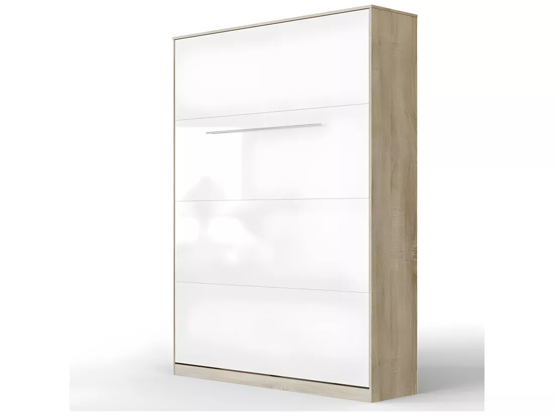 Lit escamotable +2 Placards Vertical 140x200+(50x2)cm Miroir Lit Supérieur Sonoma/Blanc brillant