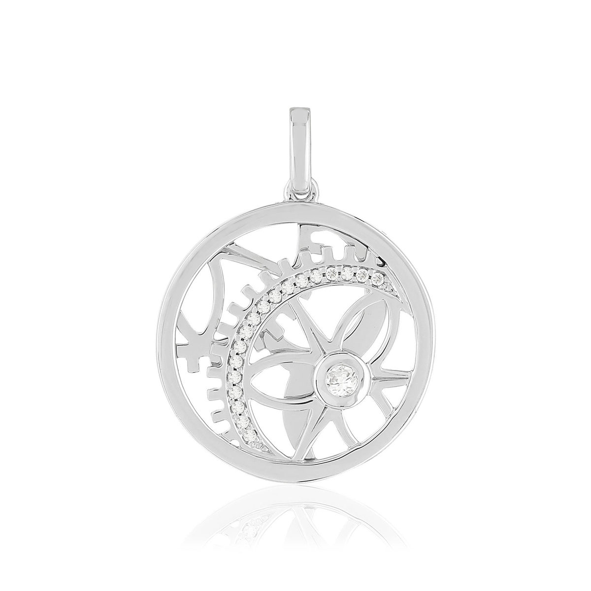 Pendentif Vesontio or blanc 750, diamants total 11/100e de carat.